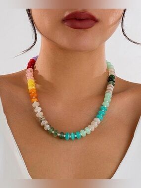 Multicolor Beads Necklace with Gold-Tone Clasp